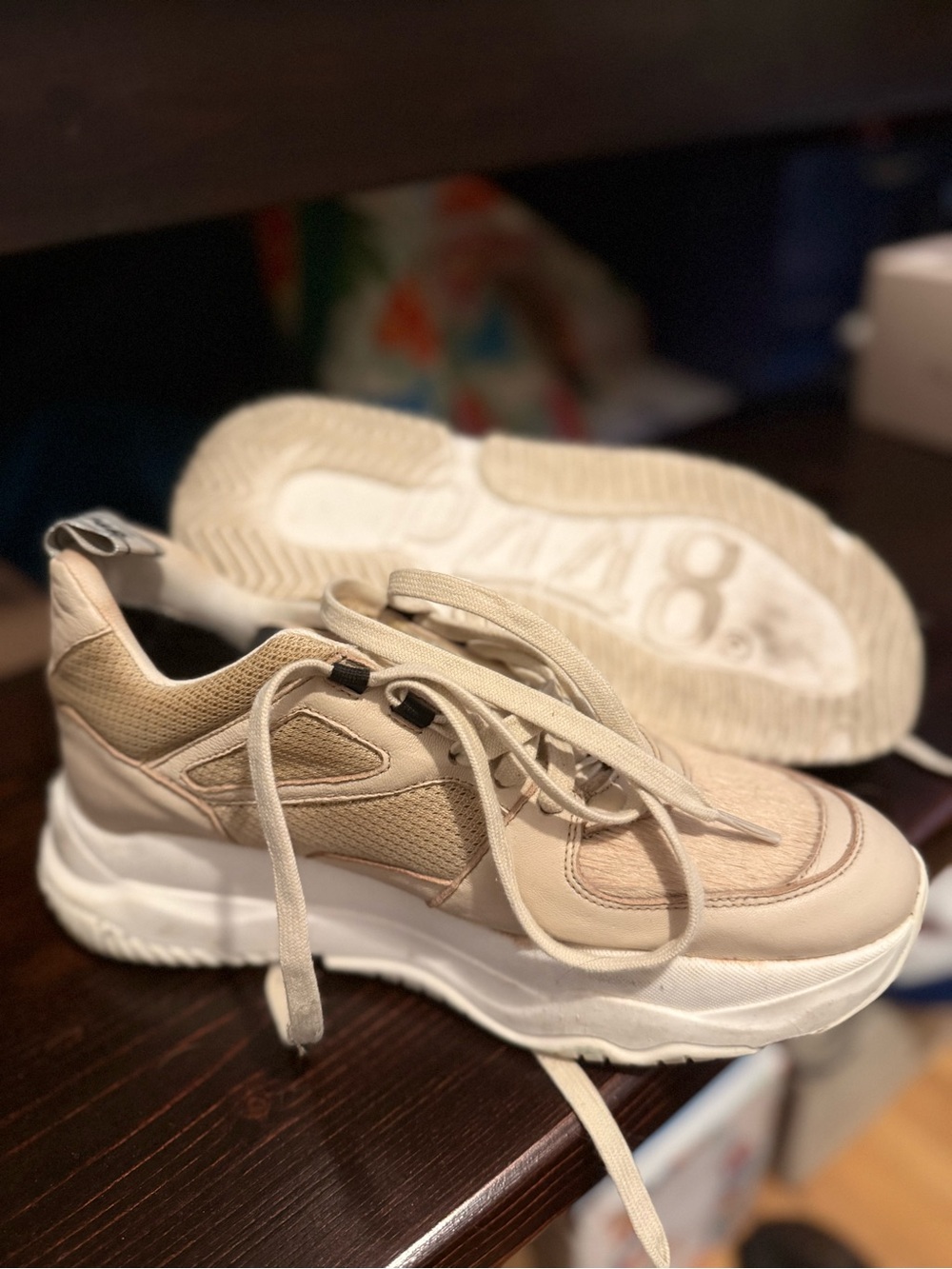 P448 Beige and Cream Cowhide Men's Platform Sneakers